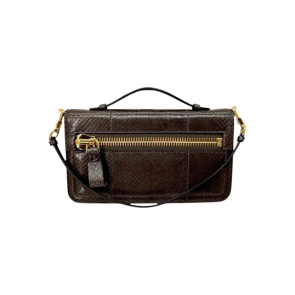 TOM FORD Jennifer Python Clutch Bag with Strap in Graphite